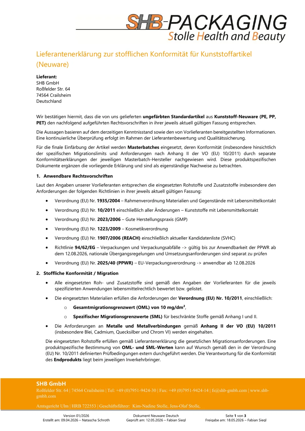 Vorschau Konformität Neuware DE